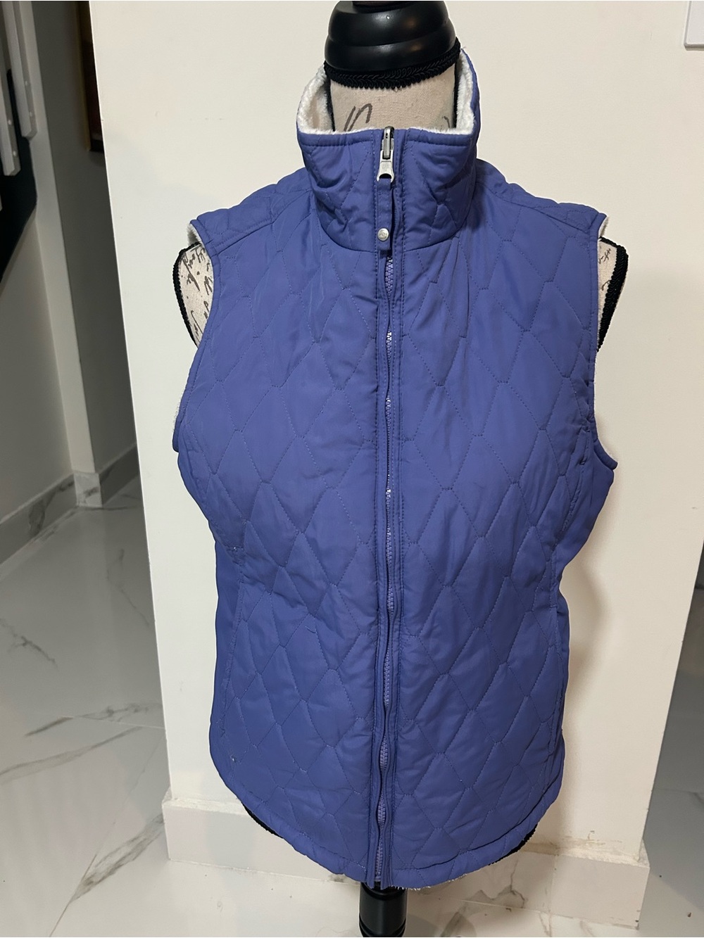 Women's Quilted Sleeveless Vest in Periwinkle Blue-Purple Double Side w Pockets